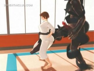 Hentai karate mestra a engasgar em um maciço manhood em 3d